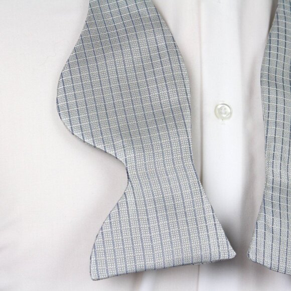 Men's‎ 100% Silk Self-Tied Bow Tie Big Butterfly Blue Micro Plaid Made USA S724 - Picture 8 of 8